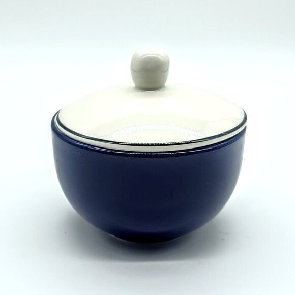 Vintage Pagnossin Treviso Italy Blue Ceramic Covered Sugar Bowl - Picture 1 of 6